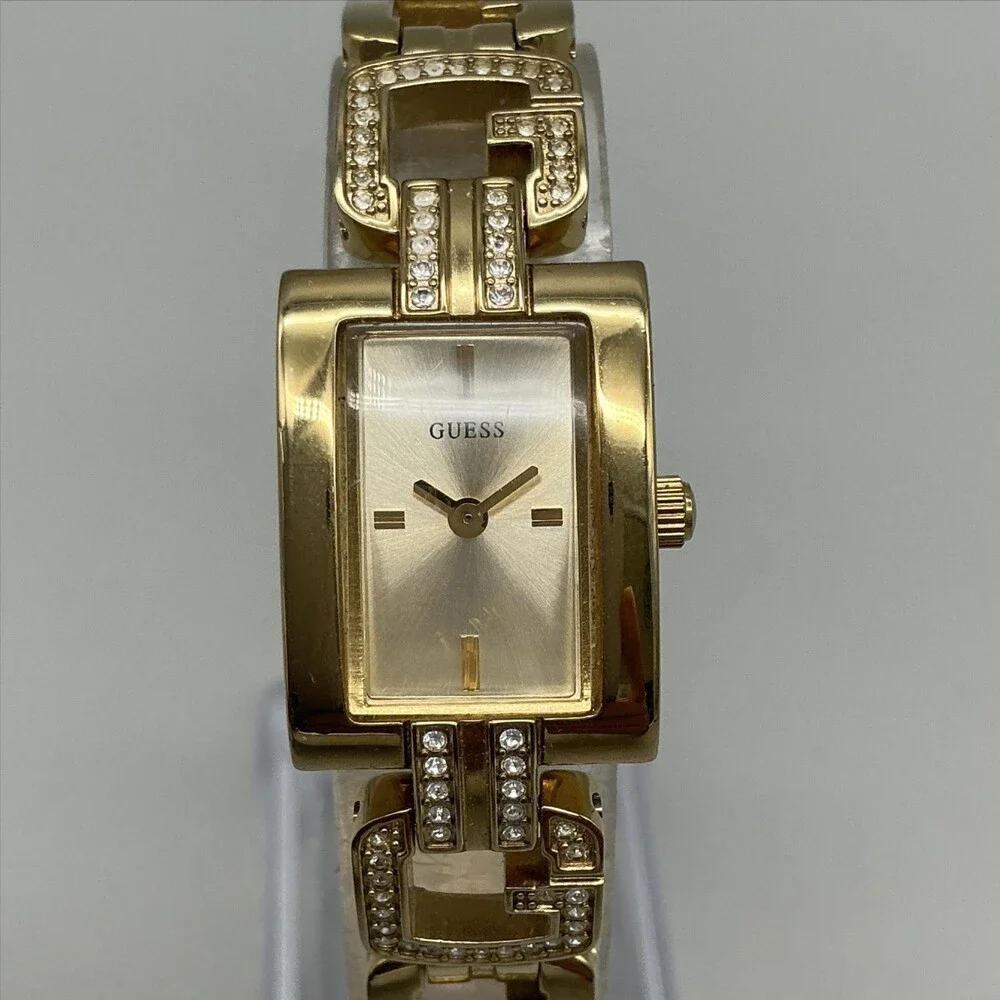 Guess L10644L1 Womens Watch 18mm Gold Tone Logo G Band New Battery 7.5